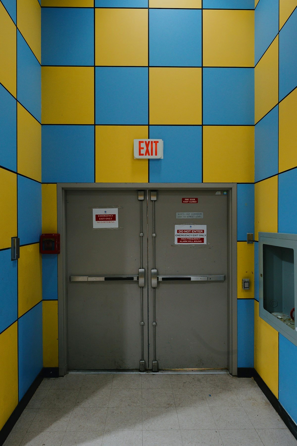 Close-up of fire-rated door hardware